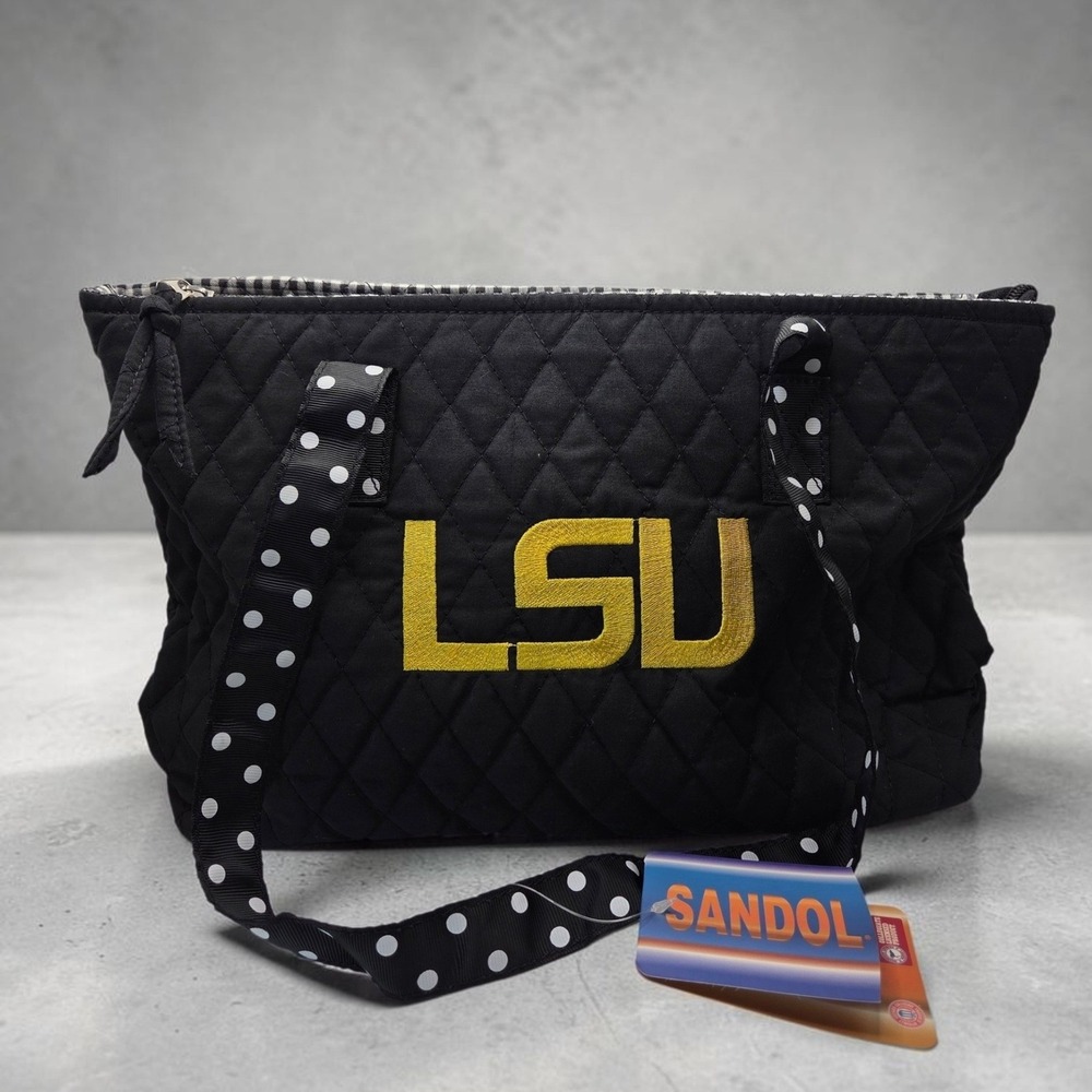 Sandol LSU Tigers Quilted Tote Bag Black Yellow Polka Dot Gingham NWT 22141203